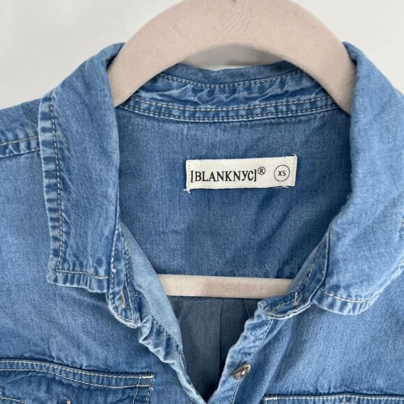 Blank NYC Womens light blue new chambray short sleeve mini shirt dress xsmall - Picture 4 of 6